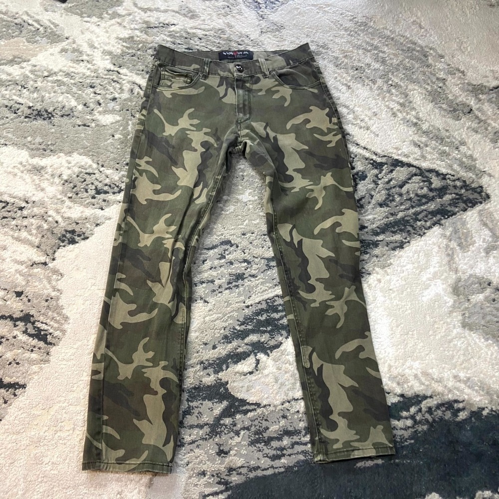 WT02 Pants Womens 32x32 Multi Camouflage Straight Leg Cotton Stretch Low Rise‎